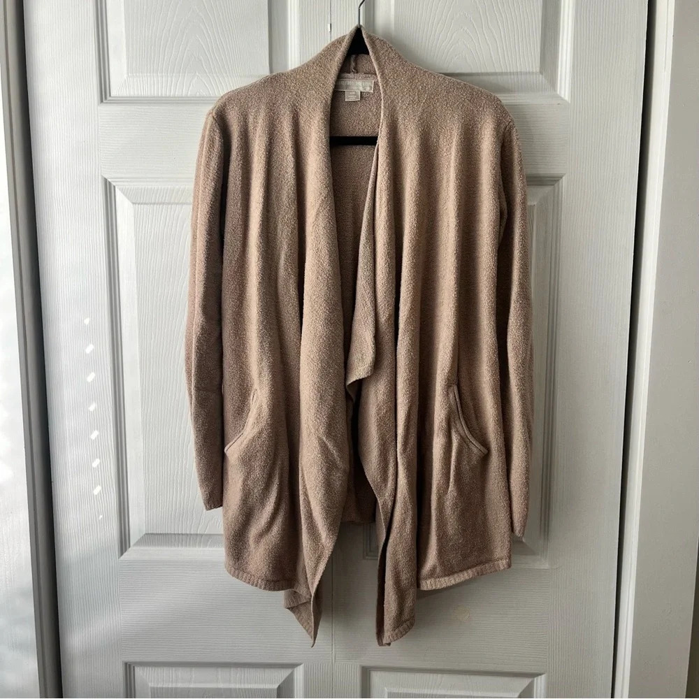 Barefoot Dreams Cozychic Lite Tan High Low Shawl Collar Long Cardigan S/M